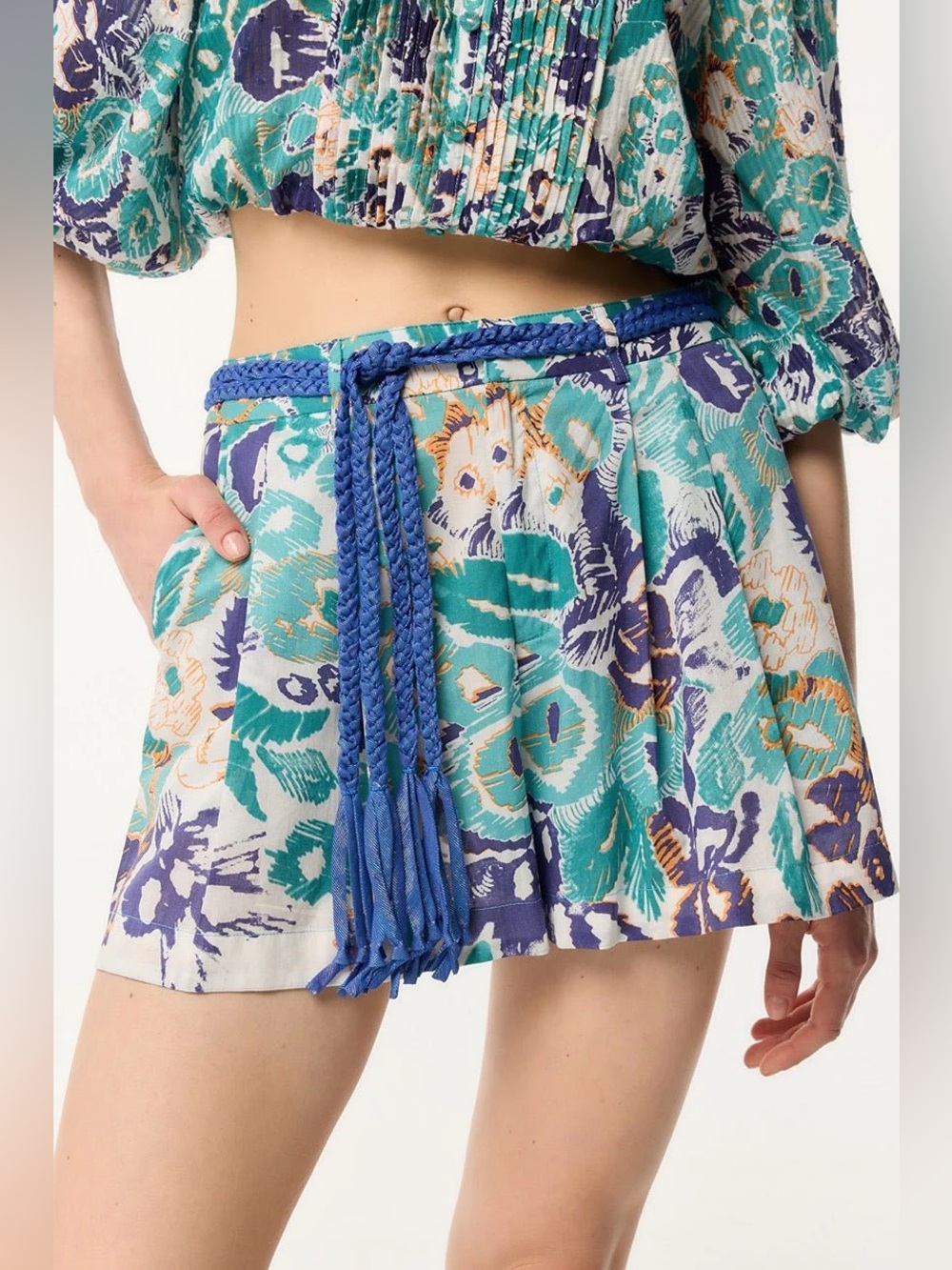 NEW Poupette St Barth SHORT CHANTAL - BLUE PENCILLEO Cotton Printed Shorts 974